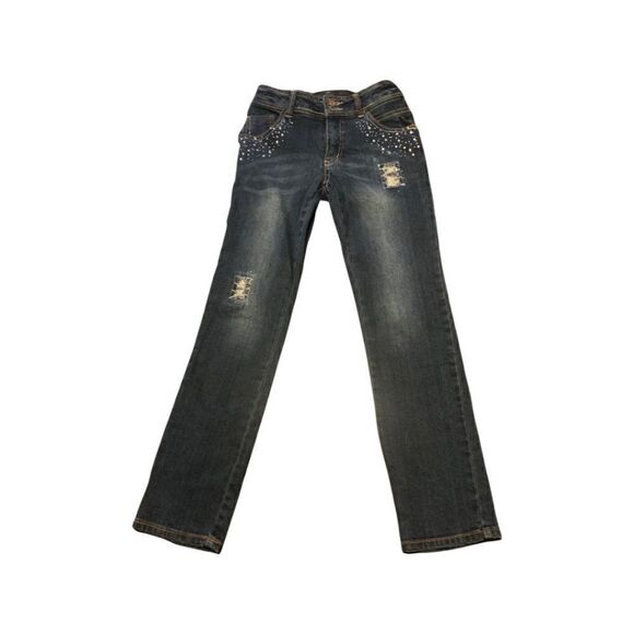 Freestyle Revolution Distressed Skinny Jeans with Rhinestones - Picture 1 of 4